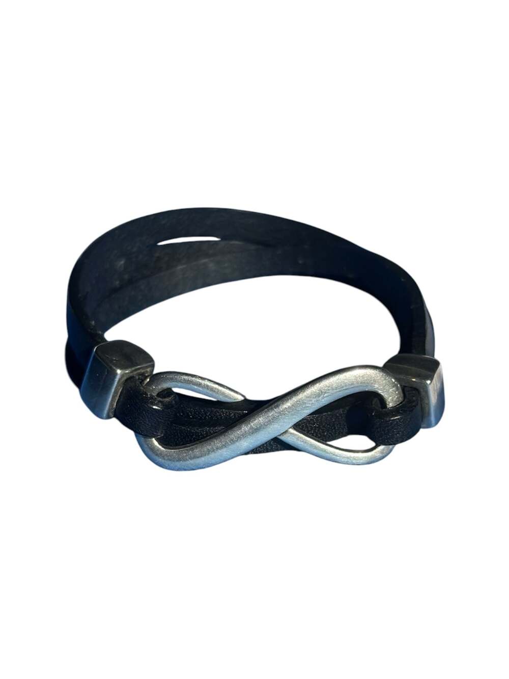 Black Leather Infinity Bracelet Stainless Steel Symbol Wristband Cuff 6